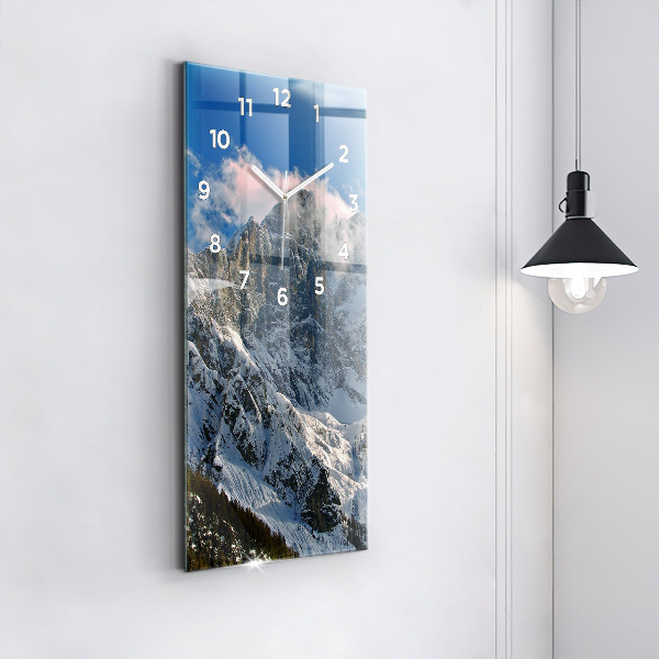 Modern vertical wall clock Mountains under blue sky