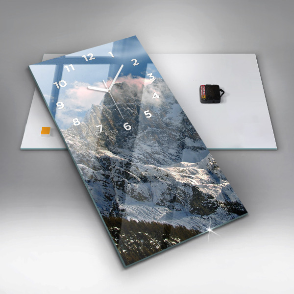 Modern vertical wall clock Mountains under blue sky