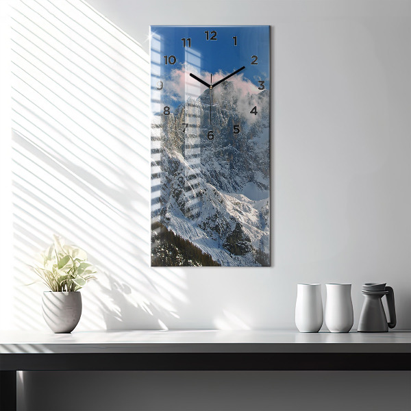 Modern vertical wall clock Mountains under blue sky