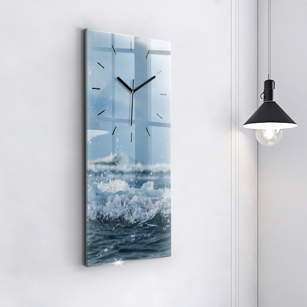 Modern vertical wall clock Sea wave photography