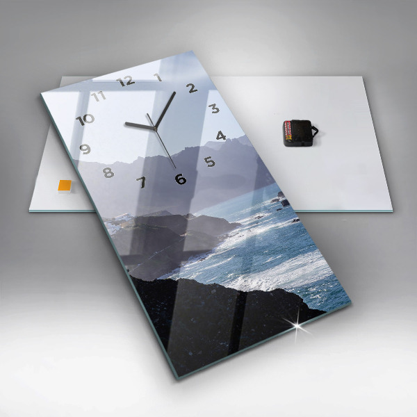 Modern vertical wall clock Mountains by the ocean