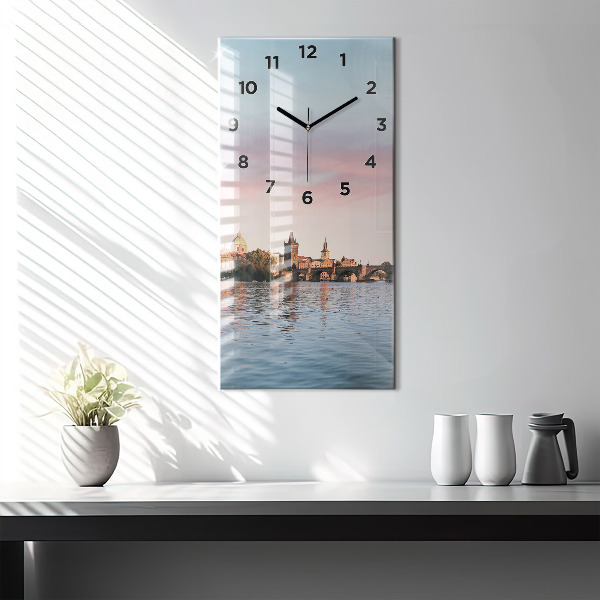 Modern vertical wall clock Charles Bridge in Prague