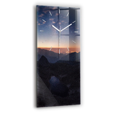 Modern vertical wall clock Mountains at sunset