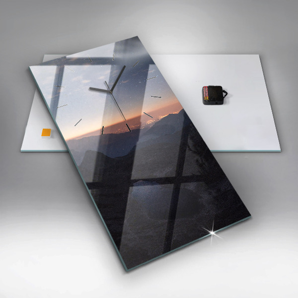 Modern vertical wall clock Mountains at sunset