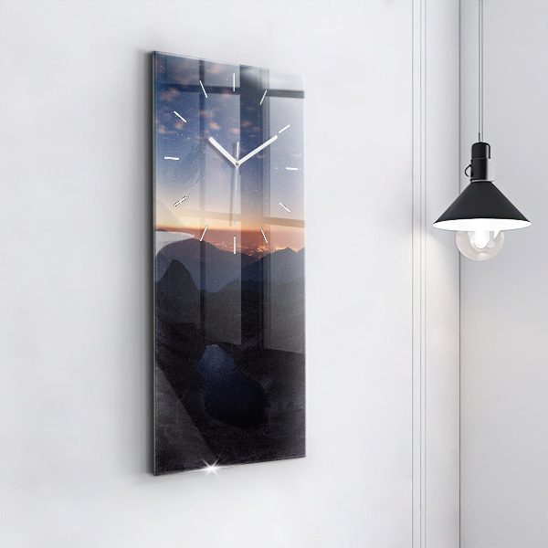 Modern vertical wall clock Mountains at sunset
