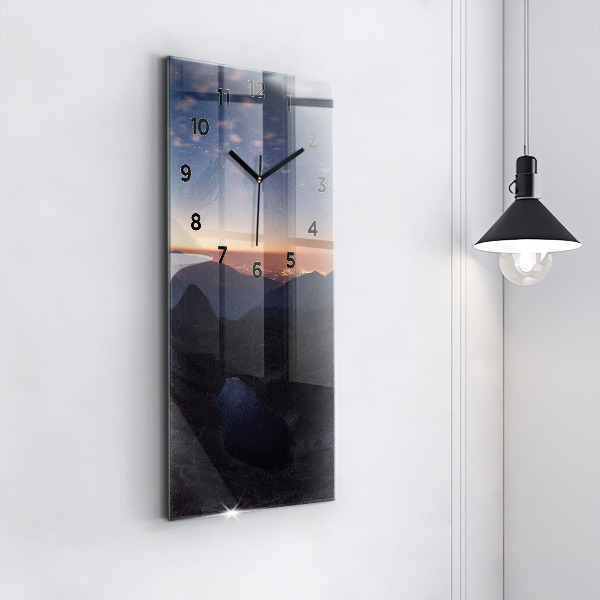Modern vertical wall clock Mountains at sunset