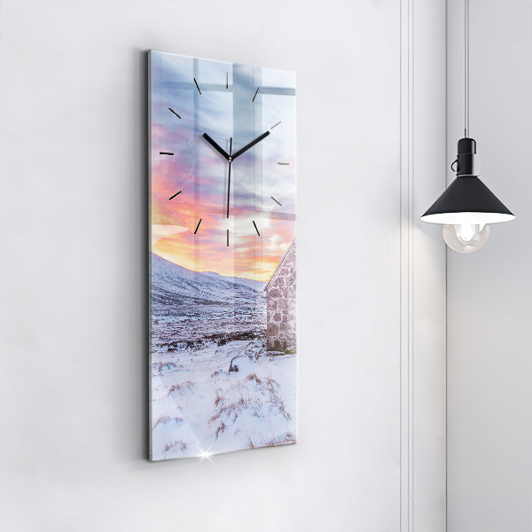 Modern vertical wall clock Cottage in the mountains
