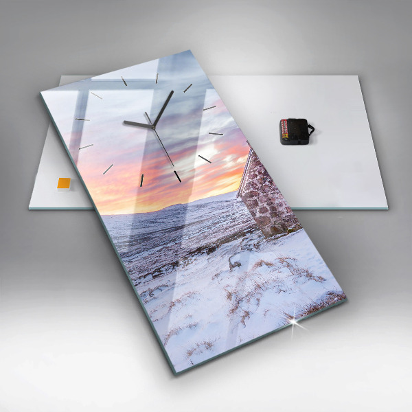 Modern vertical wall clock Cottage in the mountains