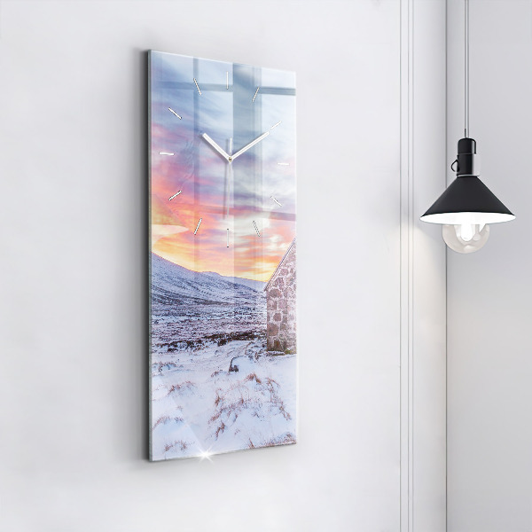 Modern vertical wall clock Cottage in the mountains