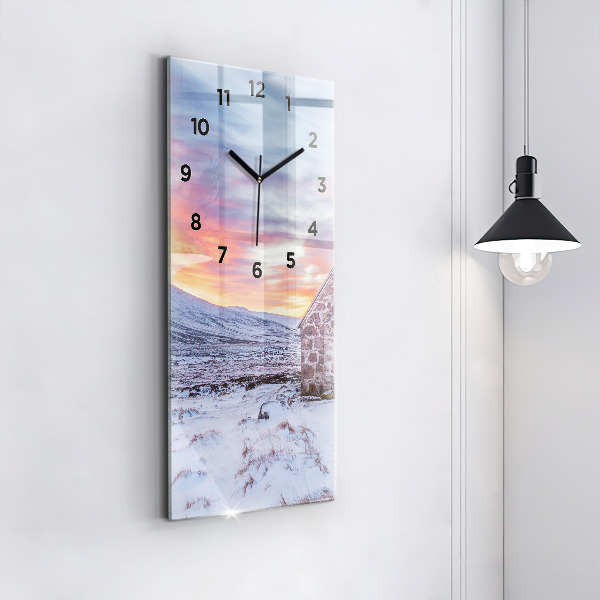 Modern vertical wall clock Cottage in the mountains