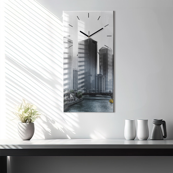 Modern vertical wall clock City panorama