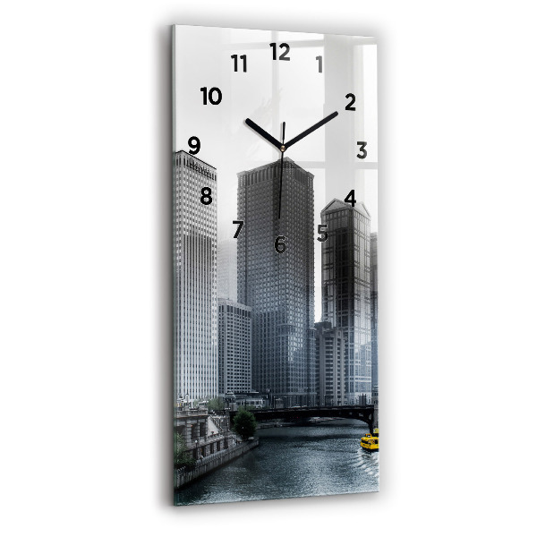 Modern vertical wall clock City panorama