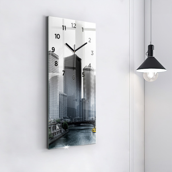 Modern vertical wall clock City panorama