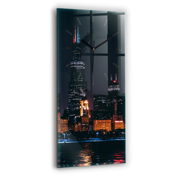 Modern vertical wall clock Chicago Cityscape