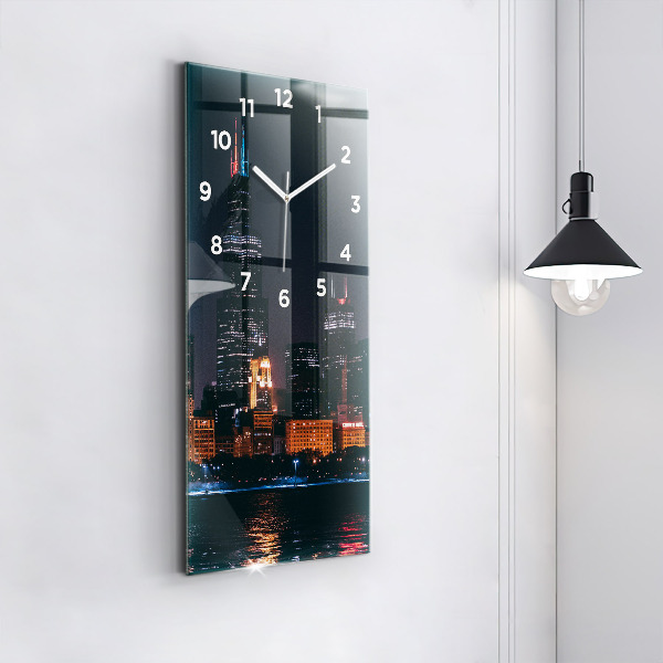 Modern vertical wall clock Chicago Cityscape