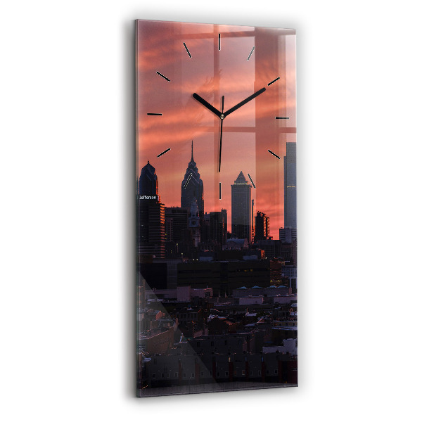 Modern vertical wall clock Philadelphia City Skyline