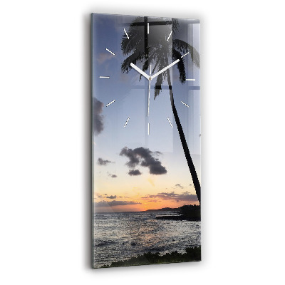 Modern vertical wall clock Palm tree and sunrise