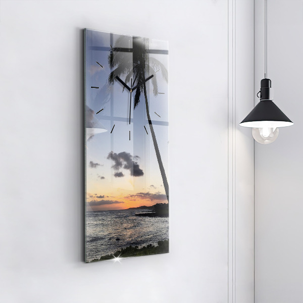 Modern vertical wall clock Palm tree and sunrise
