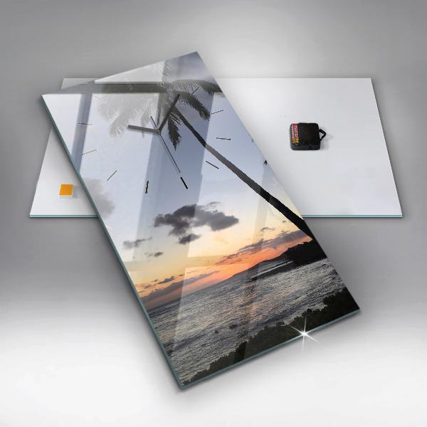 Modern vertical wall clock Palm tree and sunrise