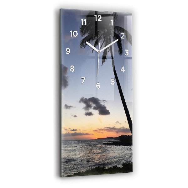 Modern vertical wall clock Palm tree and sunrise