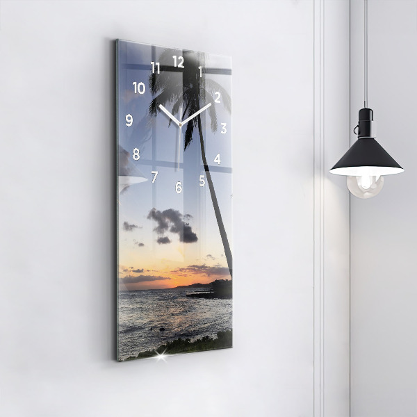 Modern vertical wall clock Palm tree and sunrise