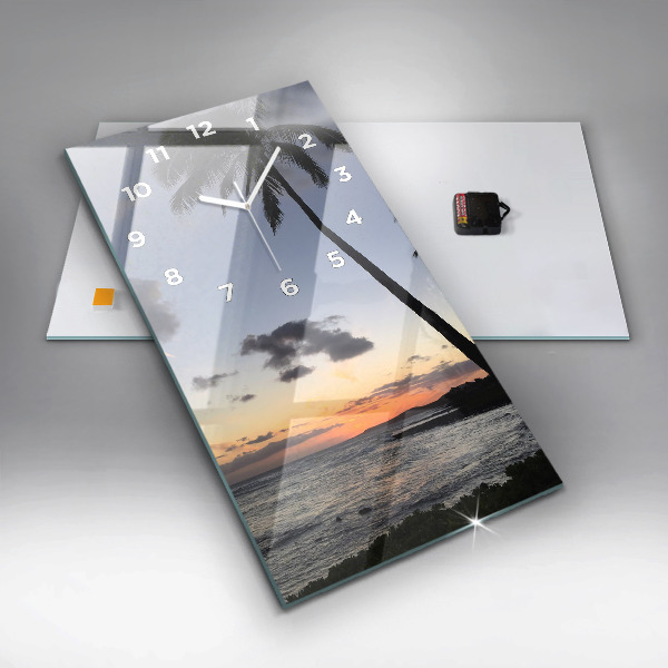 Modern vertical wall clock Palm tree and sunrise