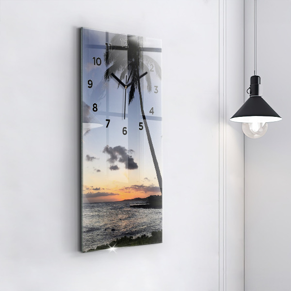 Modern vertical wall clock Palm tree and sunrise
