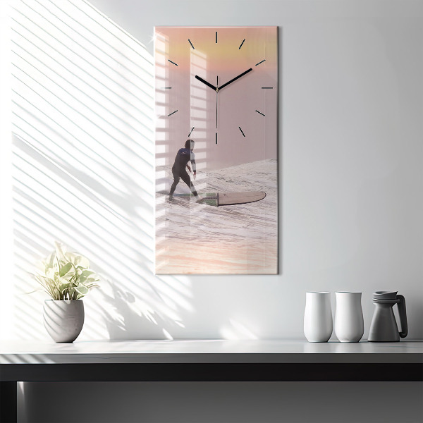 Modern vertical wall clock Surfer in Hawaii