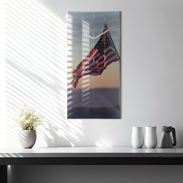 Modern vertical wall clock USA flag flying