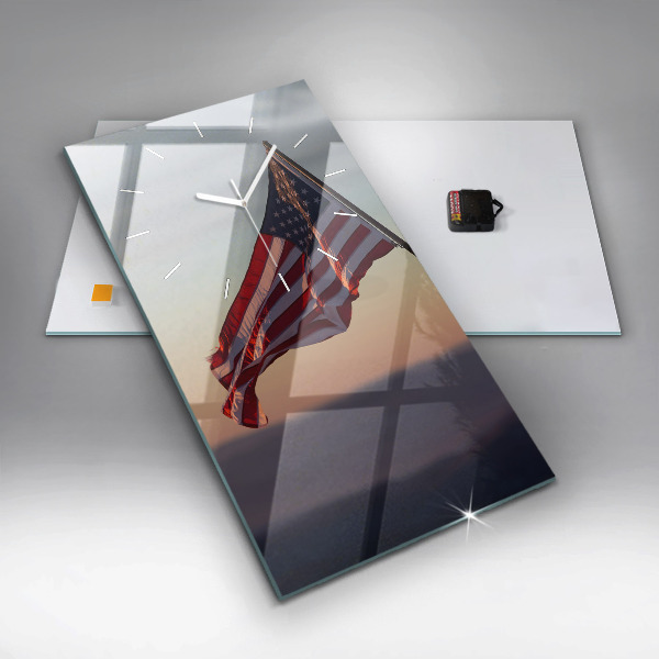 Modern vertical wall clock USA flag flying