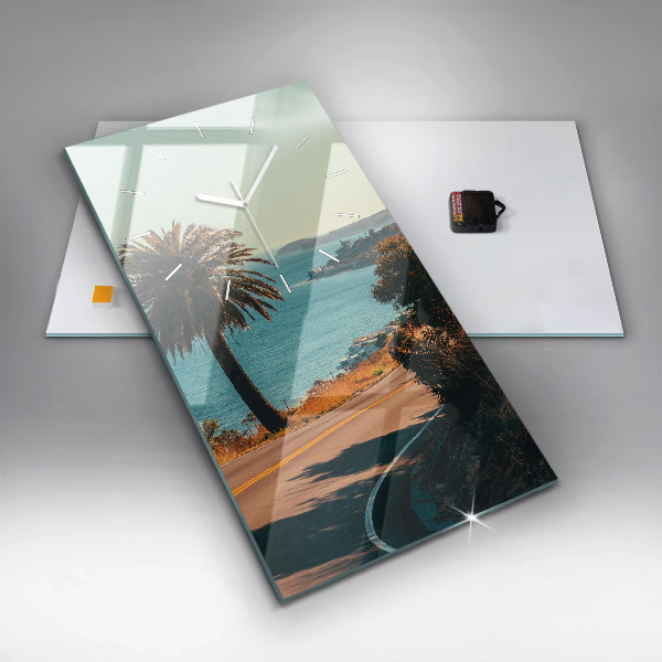 Modern vertical wall clock Palm trees in Malibu