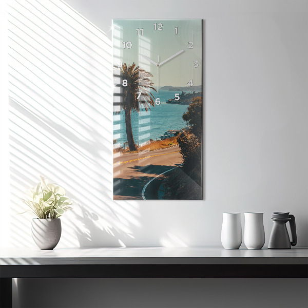 Modern vertical wall clock Palm trees in Malibu