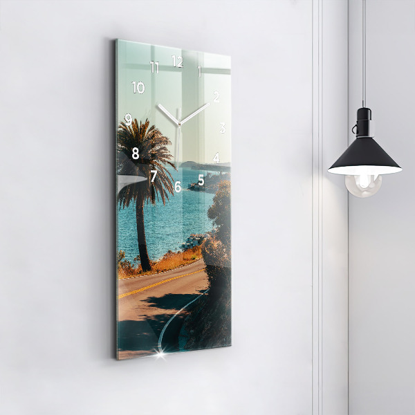 Modern vertical wall clock Palm trees in Malibu