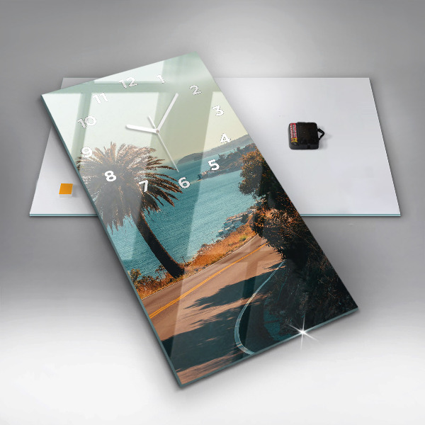 Modern vertical wall clock Palm trees in Malibu