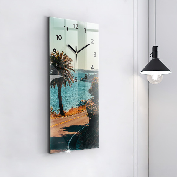 Modern vertical wall clock Palm trees in Malibu