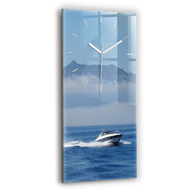 Modern vertical wall clock A boat floating on the ocean