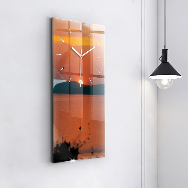 Modern vertical wall clock Lake Balaton in the evening