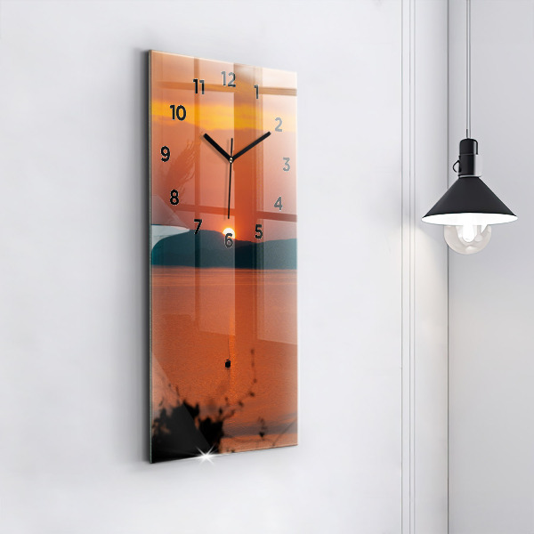 Modern vertical wall clock Lake Balaton in the evening