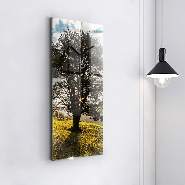 Modern vertical wall clock A tree on a hill