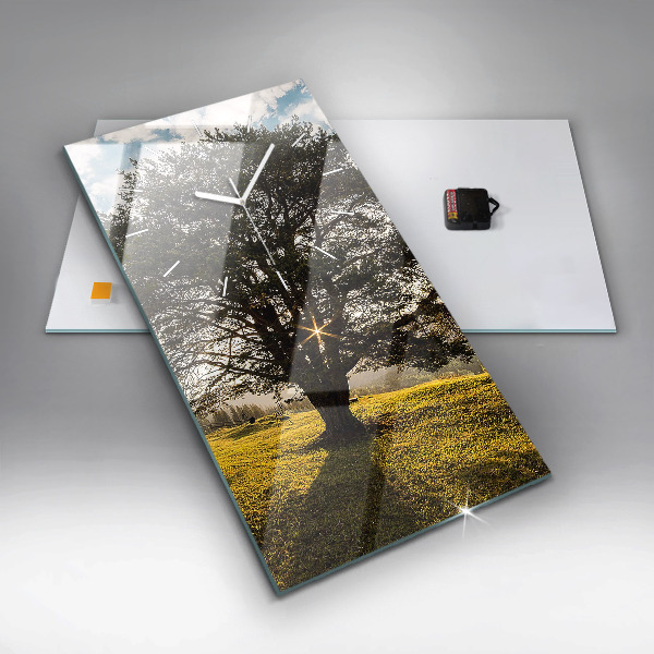 Modern vertical wall clock A tree on a hill