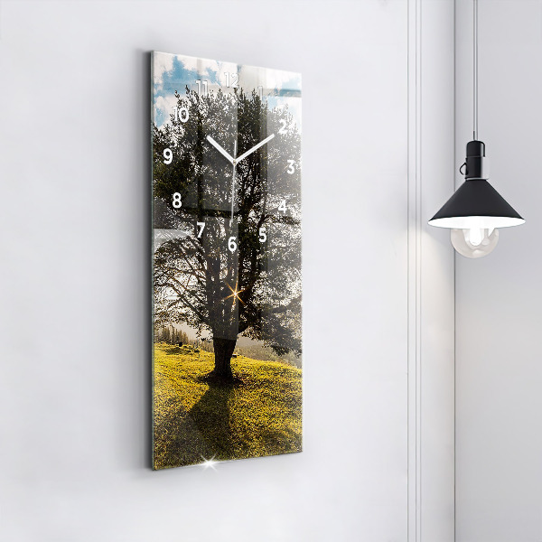 Modern vertical wall clock A tree on a hill
