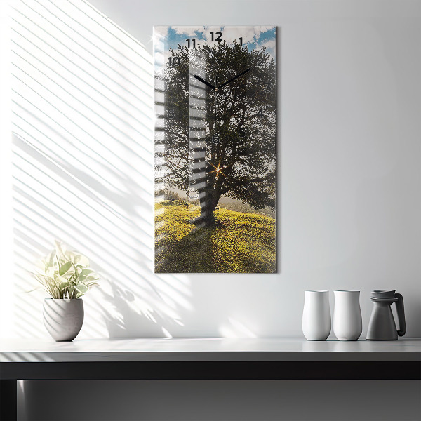 Modern vertical wall clock A tree on a hill