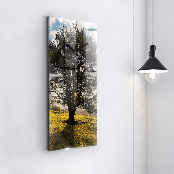 Modern vertical wall clock A tree on a hill