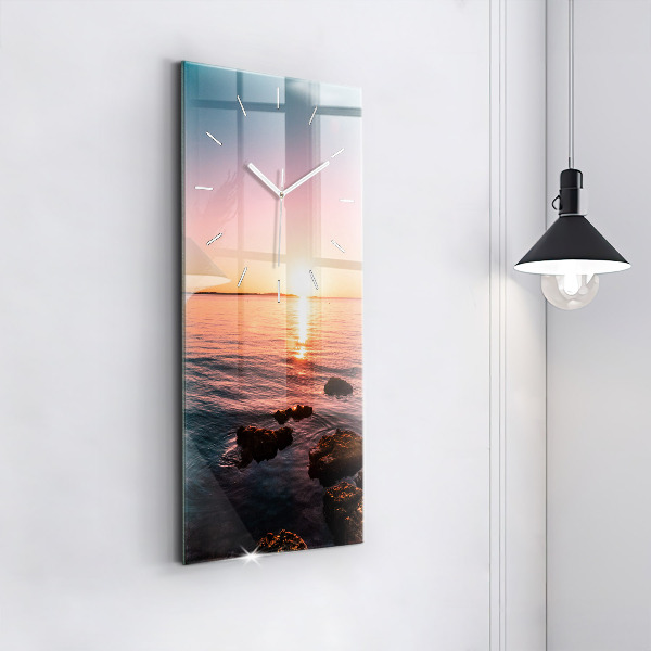 Modern vertical wall clock Rocks at sunset