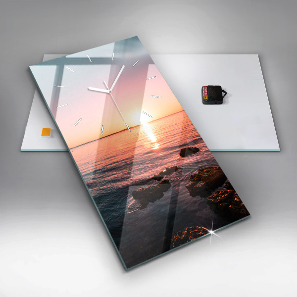 Modern vertical wall clock Rocks at sunset