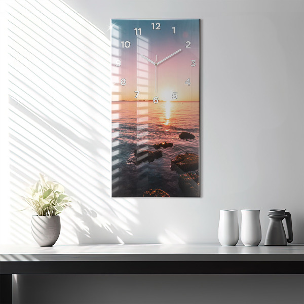 Modern vertical wall clock Rocks at sunset