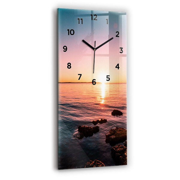 Modern vertical wall clock Rocks at sunset