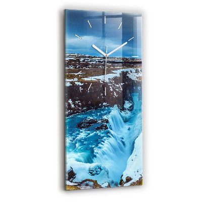 Modern vertical wall clock Gullfoss Waterfall in Iceland