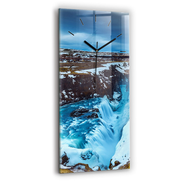 Modern vertical wall clock Gullfoss Waterfall in Iceland