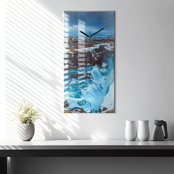 Modern vertical wall clock Gullfoss Waterfall in Iceland
